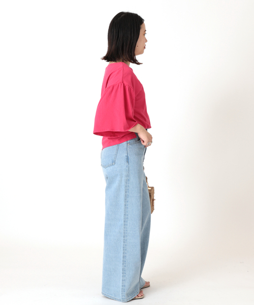 B.C STOCK（ベーセーストック）の「2WAY 綿袖フレアカットブラウス（Tシャツ/カットソー・レディース・ホワイト/サックスブルー・FREE）」の8枚目の写真