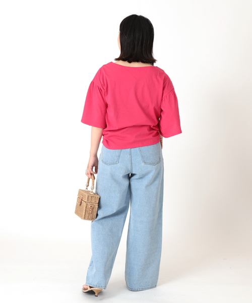 B.C STOCK（ベーセーストック）の「2WAY 綿袖フレアカットブラウス（Tシャツ/カットソー・レディース・ホワイト/サックスブルー・FREE）」の18枚目の写真