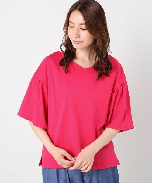 B.C STOCK（ベーセーストック）の「2WAY 綿袖フレアカットブラウス（Tシャツ/カットソー・レディース・ホワイト/サックスブルー・FREE）」の20枚目の写真