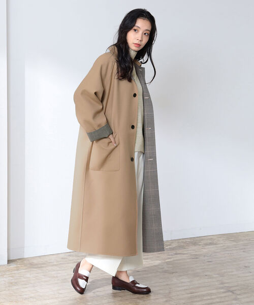 Demi-Luxe BEAMS(デミルクス ビームス)の「Demi-Luxe BEAMS / ステンカラー リバーコート(ノーカラーコート・レディース・チェック・36/38)」の8枚目の写真