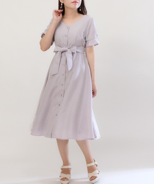 ASTORIA ODIER（アストリアオディール）の「サイドレースワンピース（ワンピース・レディース・ベージュ/ブルー/ラベンダー/ネイビー/ピンク・MEDIUM/SMALL）」の4枚目の写真