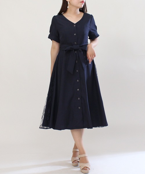 ASTORIA ODIER（アストリアオディール）の「サイドレースワンピース（ワンピース・レディース・ベージュ/ブルー/ラベンダー/ネイビー/ピンク・MEDIUM/SMALL）」の2枚目の写真