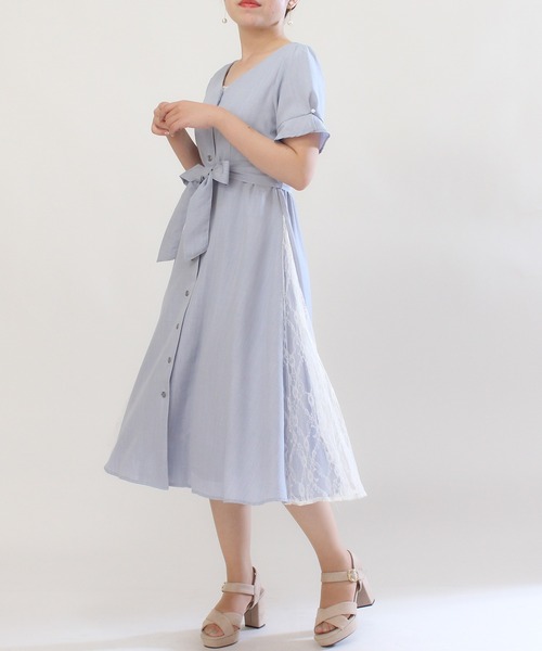 ASTORIA ODIER（アストリアオディール）の「サイドレースワンピース（ワンピース・レディース・ベージュ/ブルー/ラベンダー/ネイビー/ピンク・MEDIUM/SMALL）」の3枚目の写真