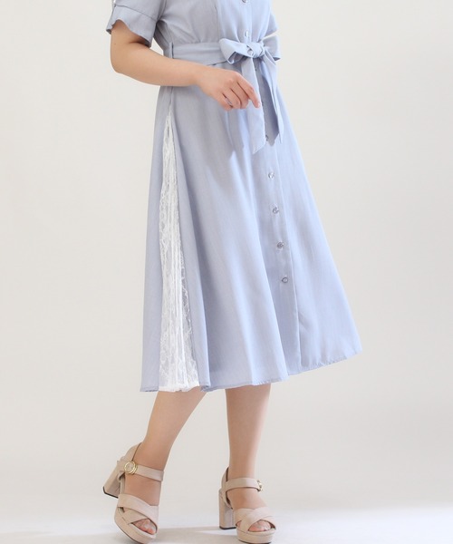 ASTORIA ODIER（アストリアオディール）の「サイドレースワンピース（ワンピース・レディース・ベージュ/ブルー/ラベンダー/ネイビー/ピンク・MEDIUM/SMALL）」の8枚目の写真