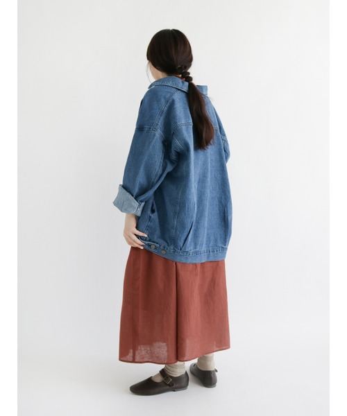 Samansa Mos2（サマンサ モスモス）の「【ETHICAL CRAFTS】オーガニックコットン混Gジャン（デニムジャケット・レディース・ネイビー/ブルー・ﾌﾘ-）」の11枚目の写真