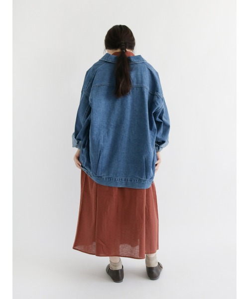 Samansa Mos2（サマンサ モスモス）の「【ETHICAL CRAFTS】オーガニックコットン混Gジャン（デニムジャケット・レディース・ネイビー/ブルー・ﾌﾘ-）」の12枚目の写真