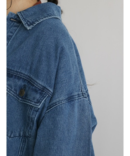 Samansa Mos2（サマンサ モスモス）の「【ETHICAL CRAFTS】オーガニックコットン混Gジャン（デニムジャケット・レディース・ネイビー/ブルー・ﾌﾘ-）」の21枚目の写真