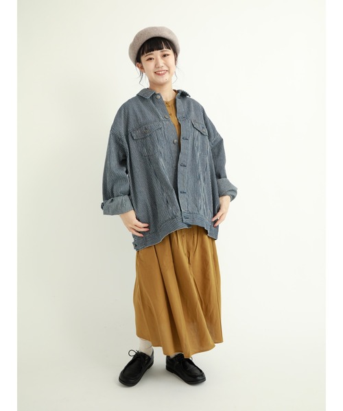 Samansa Mos2（サマンサ モスモス）の「【ETHICAL CRAFTS】オーガニックコットン混Gジャン（デニムジャケット・レディース・ネイビー/ブルー・ﾌﾘ-）」の6枚目の写真