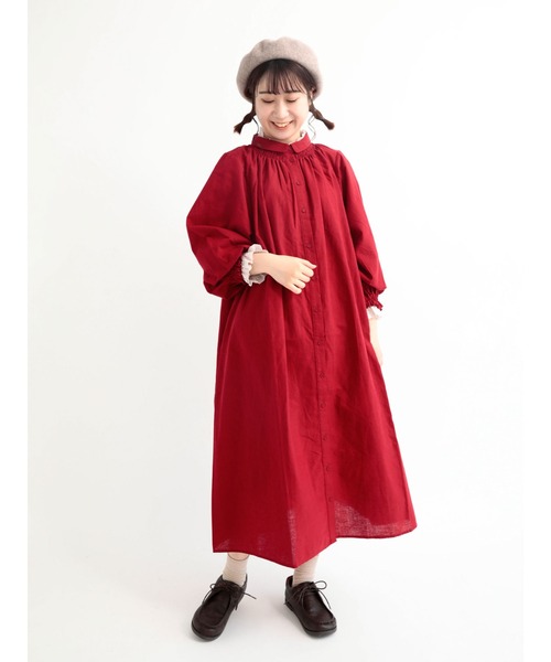 Samansa Mos2（サマンサ モスモス）の「シャーリングシャツワンピース（ワンピース・レディース・グレー/レッド/チャコール/ブルー・ﾌﾘ-）」の4枚目の写真