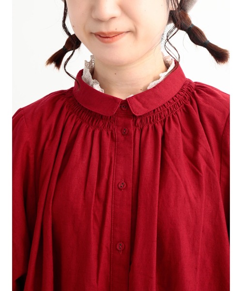 Samansa Mos2（サマンサ モスモス）の「シャーリングシャツワンピース（ワンピース・レディース・グレー/レッド/チャコール/ブルー・ﾌﾘ-）」の6枚目の写真