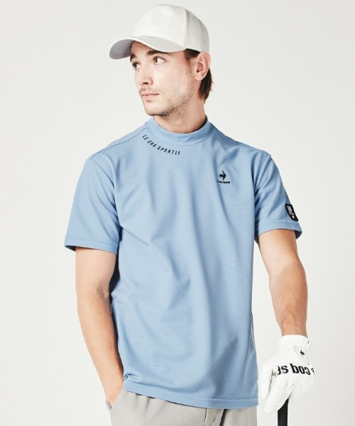 le coq sportif GOLF（ルコックスポルティフゴルフ）の「モックネックフレンチ鹿の子シャツ 半袖 メンズ ウェア シャツ ポロシャツ ポロ ゴルフ ゴルフウェア  スポーツウェア（シャツ/ブラウス・メンズ・ネイビー/ブルー/グレー/ピンク・M(M)/L/XL）」の3枚目の写真
