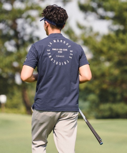 le coq sportif GOLF（ルコックスポルティフゴルフ）の「モックネックフレンチ鹿の子シャツ 半袖 メンズ ウェア シャツ ポロシャツ ポロ ゴルフ ゴルフウェア  スポーツウェア（シャツ/ブラウス・メンズ・ネイビー/ブルー/グレー/ピンク・M(M)/L/XL）」の11枚目の写真