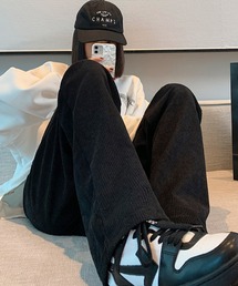 ハイウエストカラーコーデュロイストレートパンツ