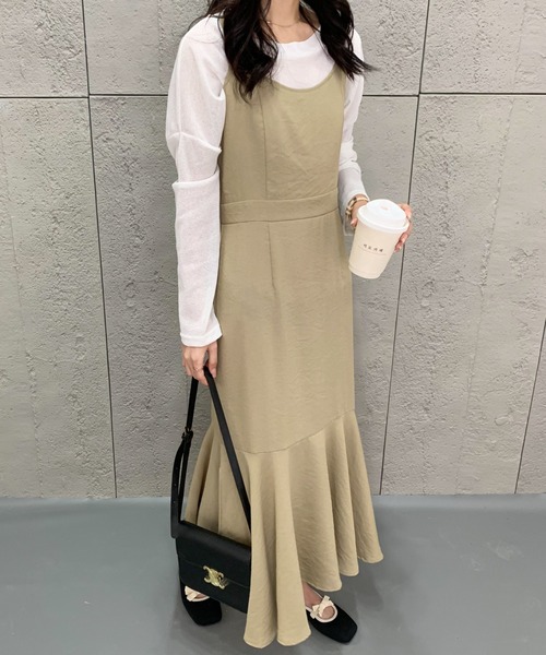 ECLIN(エクラン)の「スリットマーメイドキャミワンピース(ワンピース・レディース・チャコールグレー/ブルーグレー/カーキ/ベージュ・S/M)」の22枚目の写真