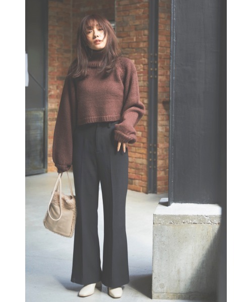 N WITH.（エヌウィズ）の「ベーシックフレアスラックス（スラックス・レディース・ライトベージュ/ブラック・S/M）」の5枚目の写真