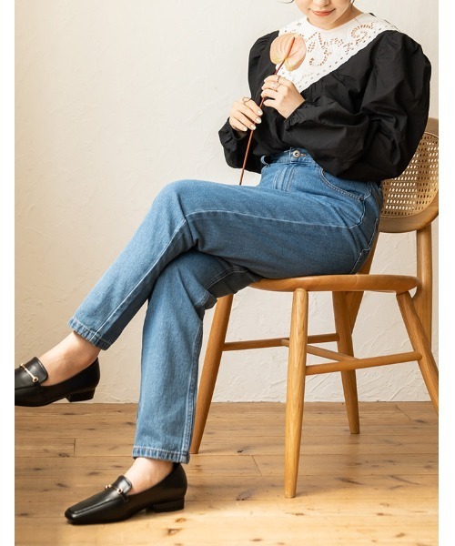 chocomee（チョコミー）の「taperd denim pants/テーパードデニムパンツ（デニムパンツ・レディース・ブラック/アイボリー/ブルー・FREE）」の9枚目の写真