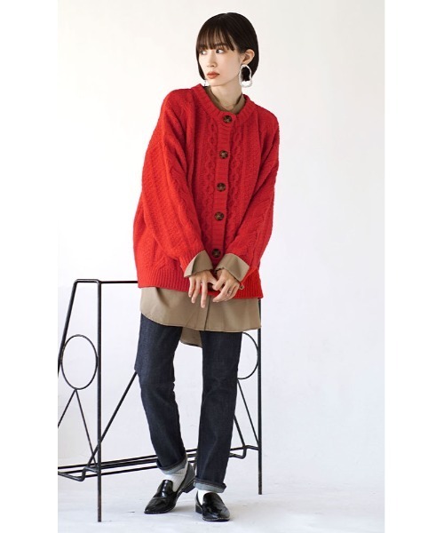 MIMIMEMETE(ミミメメット)の「ケーブル編み ニットカーディガン(カーディガン/ボレロ・レディース・レッド/ライトブルー/パープル/オフホワイト・フリー)」の11枚目の写真