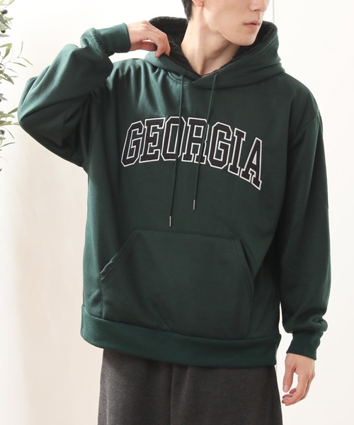 TopIsm(トップイズム)の「GEORGIA刺繍ロゴ 裏地シャギーボア プルパーカー(パーカー・メンズ・ブラック/オフホワイト/杢グレー/ダークグリーン・M/L/LL)」の4枚目の写真