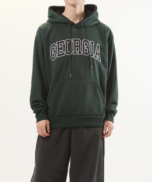 TopIsm(トップイズム)の「GEORGIA刺繍ロゴ 裏地シャギーボア プルパーカー(パーカー・メンズ・ブラック/オフホワイト/杢グレー/ダークグリーン・M/L/LL)」の9枚目の写真
