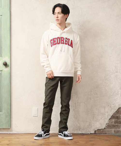 TopIsm(トップイズム)の「GEORGIA刺繍ロゴ 裏地シャギーボア プルパーカー(パーカー・メンズ・ブラック/オフホワイト/杢グレー/ダークグリーン・M/L/LL)」の5枚目の写真
