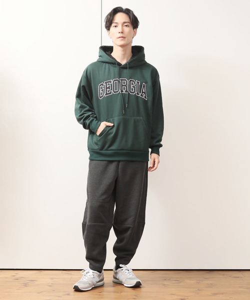 TopIsm(トップイズム)の「GEORGIA刺繍ロゴ 裏地シャギーボア プルパーカー(パーカー・メンズ・ブラック/オフホワイト/杢グレー/ダークグリーン・M/L/LL)」の8枚目の写真