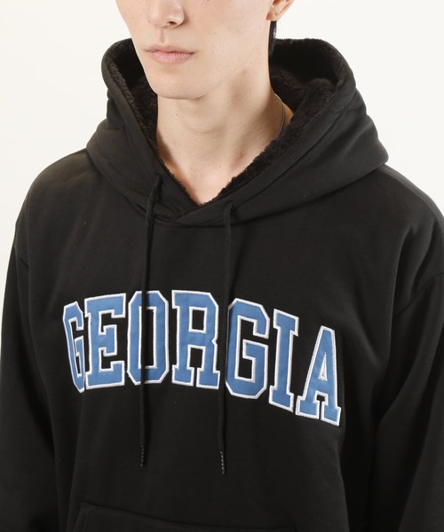 TopIsm(トップイズム)の「GEORGIA刺繍ロゴ 裏地シャギーボア プルパーカー(パーカー・メンズ・ブラック/オフホワイト/杢グレー/ダークグリーン・M/L/LL)」の12枚目の写真