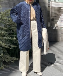 UNIVERSAL OVERALL | ベロアキルティングコート【WOMEN's QUILT COAT】(ノーカラーコート)