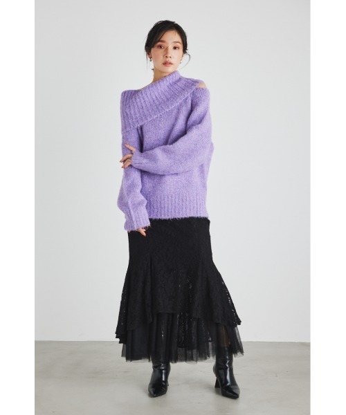 rienda ニットパープル リエンダ rienda バイカラーチェルシーカラー Knit ワンピース