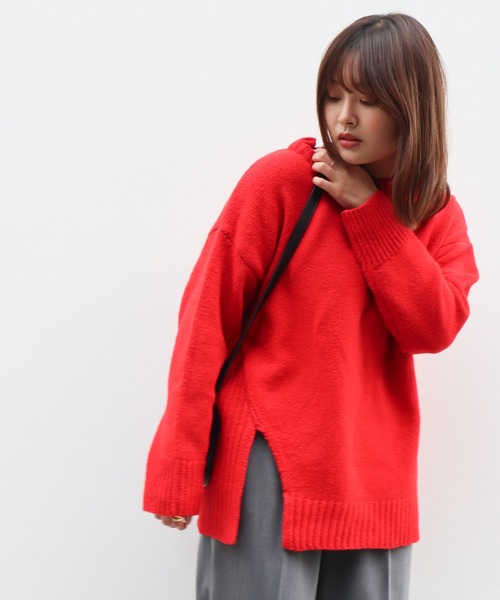Brownie(ブラウニー)の「Brownie サイドリブスリットハイネックプルオーバー(ニット/セーター・レディース・レッド/キャメル/オフホワイト/チャコールグレー・FREE)」の22枚目の写真