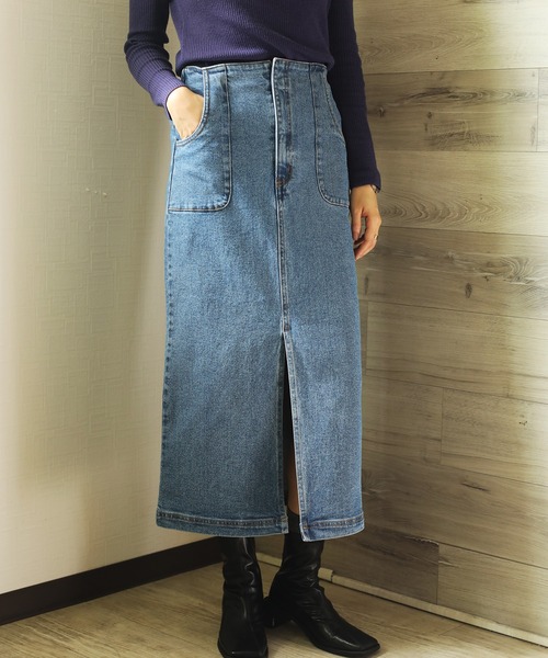 aimoha（アイモハ）の「【aimoha】オリジナル  ストレットデニムハイウエストロングスカート(タイトスカート)（デニムスカート・レディース・ブラック/ブルー/インディゴブルー/ライトブルー/ダークグレー/グリーン/ブラック系その他・SMALL/MEDIUM/LARGE/X-LARGE）」の7枚目の写真