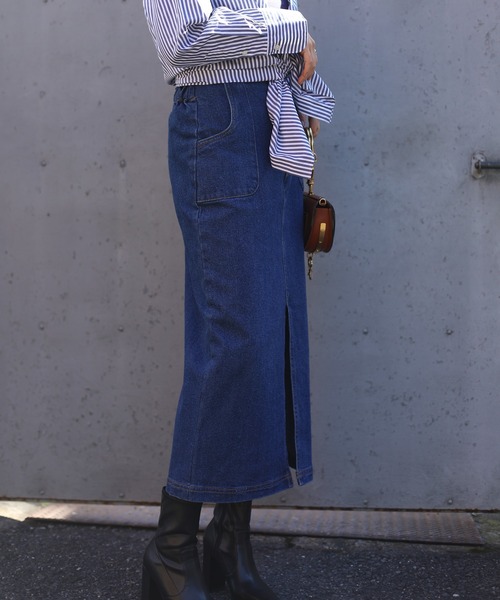 aimoha（アイモハ）の「【aimoha】オリジナル  ストレットデニムハイウエストロングスカート(タイトスカート)（デニムスカート・レディース・ブラック/ブルー/インディゴブルー/ライトブルー/ダークグレー/グリーン/ブラック系その他・SMALL/MEDIUM/LARGE/X-LARGE）」の8枚目の写真