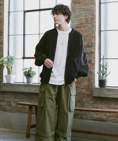 Alpinus(アルピナス)の「Loose Silhouette Stitch MA-1 Blouson / ルーズシルエット ステッチMA-1ブルゾン(MA-1・メンズ・アイボリー/ブラック・SMALL/MEDIUM)」の16枚目の写真