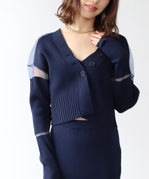 Three Four Time（ｽﾘｰﾌｫｰﾀｲﾑ）の「シアーニットショートカーディガン（カーディガン/ボレロ・レディース・ブルー/ネイビー/オレンジ・FREE）」の2枚目の写真