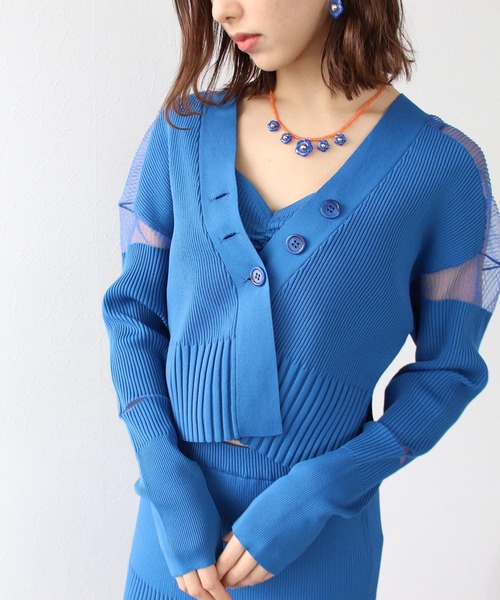 Three Four Time（ｽﾘｰﾌｫｰﾀｲﾑ）の「シアーニットショートカーディガン（カーディガン/ボレロ・レディース・ブルー/ネイビー/オレンジ・FREE）」の3枚目の写真