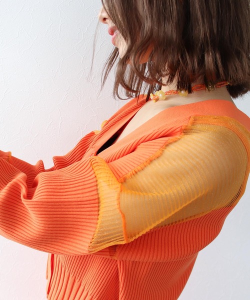 Three Four Time（ｽﾘｰﾌｫｰﾀｲﾑ）の「シアーニットショートカーディガン（カーディガン/ボレロ・レディース・ブルー/ネイビー/オレンジ・FREE）」の6枚目の写真