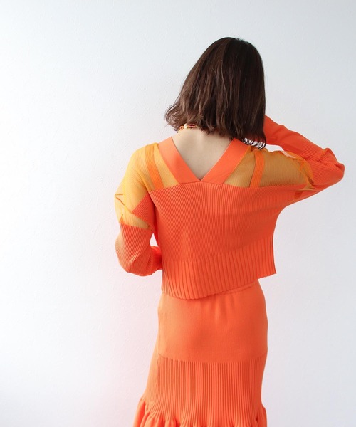 Three Four Time（ｽﾘｰﾌｫｰﾀｲﾑ）の「シアーニットショートカーディガン（カーディガン/ボレロ・レディース・ブルー/ネイビー/オレンジ・FREE）」の7枚目の写真