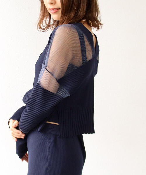 Three Four Time（ｽﾘｰﾌｫｰﾀｲﾑ）の「シアーニットショートカーディガン（カーディガン/ボレロ・レディース・ブルー/ネイビー/オレンジ・FREE）」の10枚目の写真