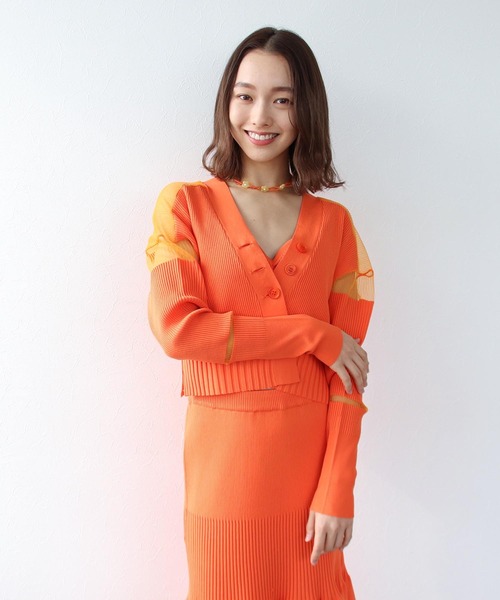 Three Four Time（ｽﾘｰﾌｫｰﾀｲﾑ）の「シアーニットショートカーディガン（カーディガン/ボレロ・レディース・ブルー/ネイビー/オレンジ・FREE）」の5枚目の写真
