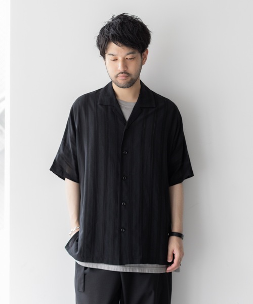ATTACHMENT（アタッチメント）の「カラミ織 ストライプ オープンカラー 