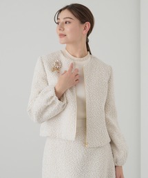 ANAYI | ホワイトラメツイードパフ袖 ジャケット(ノーカラージャケット)