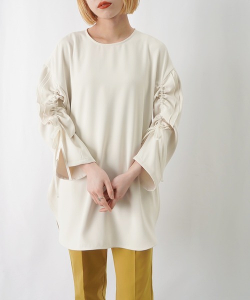 LUCA/LADY LUCK LUCA（ルカ/レディラックルカ）の「LC/LLL 袖フリルクルーネックブラウス / ドロストリボンブラウス（シャツ/ブラウス・レディース・ネイビー/アイボリー・FREE）」の3枚目の写真