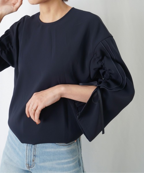 LUCA/LADY LUCK LUCA（ルカ/レディラックルカ）の「LC/LLL 袖フリルクルーネックブラウス / ドロストリボンブラウス（シャツ/ブラウス・レディース・ネイビー/アイボリー・FREE）」の8枚目の写真