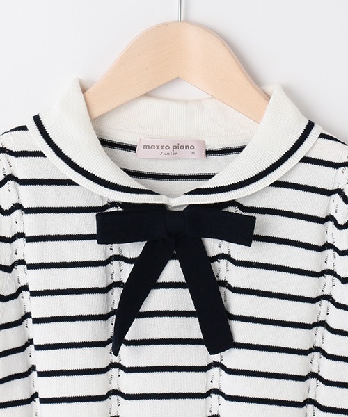 mezzo piano Junior(メゾピアノジュニア)の「セーラー半袖ニット(ニット/セーター・キッズ・ライトブルー/オフホワイト・L/M/S)」の5枚目の写真