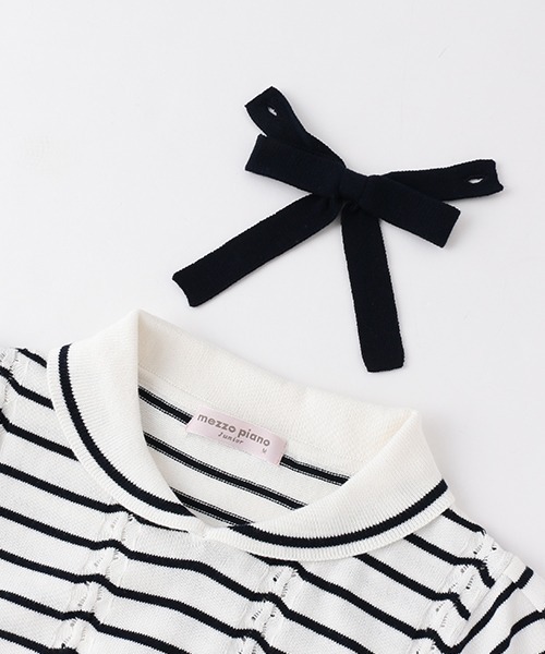 mezzo piano Junior(メゾピアノジュニア)の「セーラー半袖ニット(ニット/セーター・キッズ・ライトブルー/オフホワイト・L/M/S)」の6枚目の写真