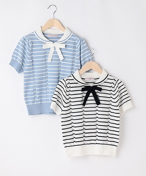 mezzo piano Junior(メゾピアノジュニア)の「セーラー半袖ニット(ニット/セーター・キッズ・ライトブルー/オフホワイト・L/M/S)」の10枚目の写真