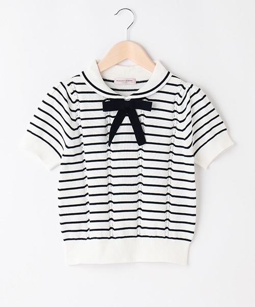 mezzo piano Junior(メゾピアノジュニア)の「セーラー半袖ニット(ニット/セーター・キッズ・ライトブルー/オフホワイト・L/M/S)」の11枚目の写真