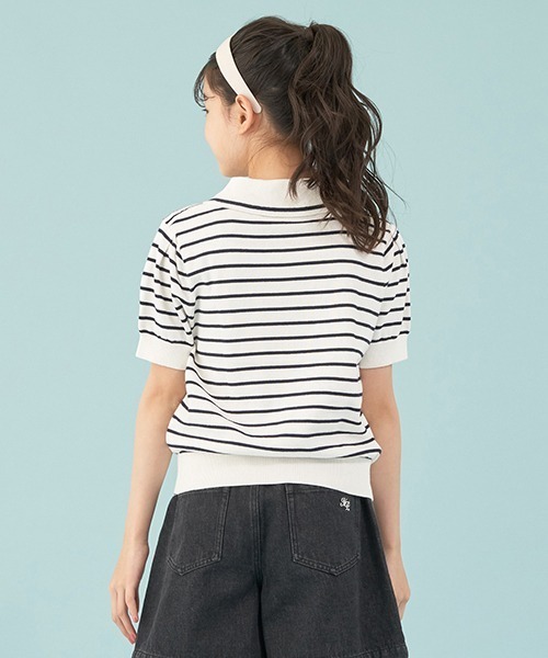 mezzo piano Junior(メゾピアノジュニア)の「セーラー半袖ニット(ニット/セーター・キッズ・ライトブルー/オフホワイト・L/M/S)」の13枚目の写真