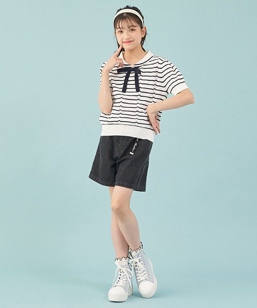 mezzo piano Junior(メゾピアノジュニア)の「セーラー半袖ニット(ニット/セーター・キッズ・ライトブルー/オフホワイト・L/M/S)」の12枚目の写真