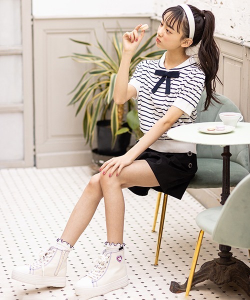 mezzo piano Junior(メゾピアノジュニア)の「セーラー半袖ニット(ニット/セーター・キッズ・ライトブルー/オフホワイト・L/M/S)」の15枚目の写真