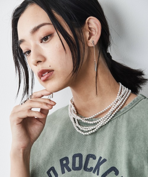 シルバーネックレス　長め　トップ大きめ 大きいサイズ＞スモーキーシルバーロングネックレス（長め設計